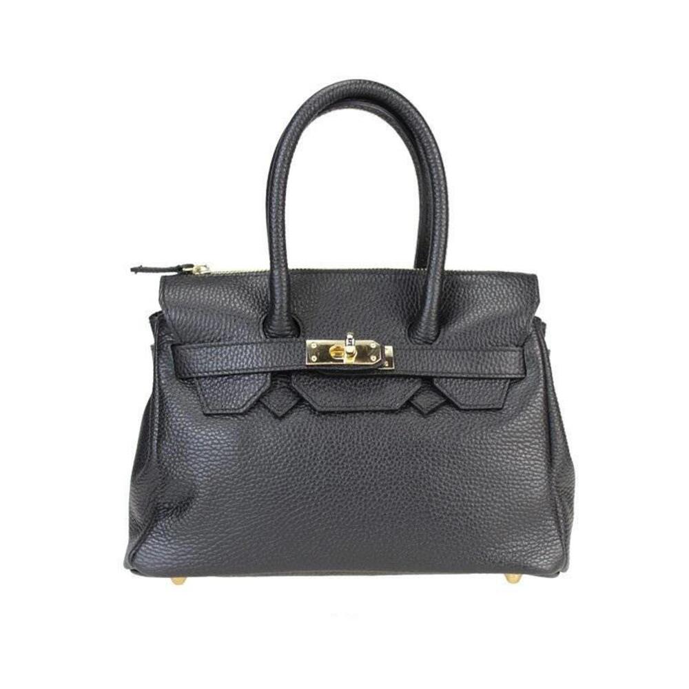 Italian Black Leather Structured Handbag Classic Purse Handmade in Italy - Picture 2 of 7